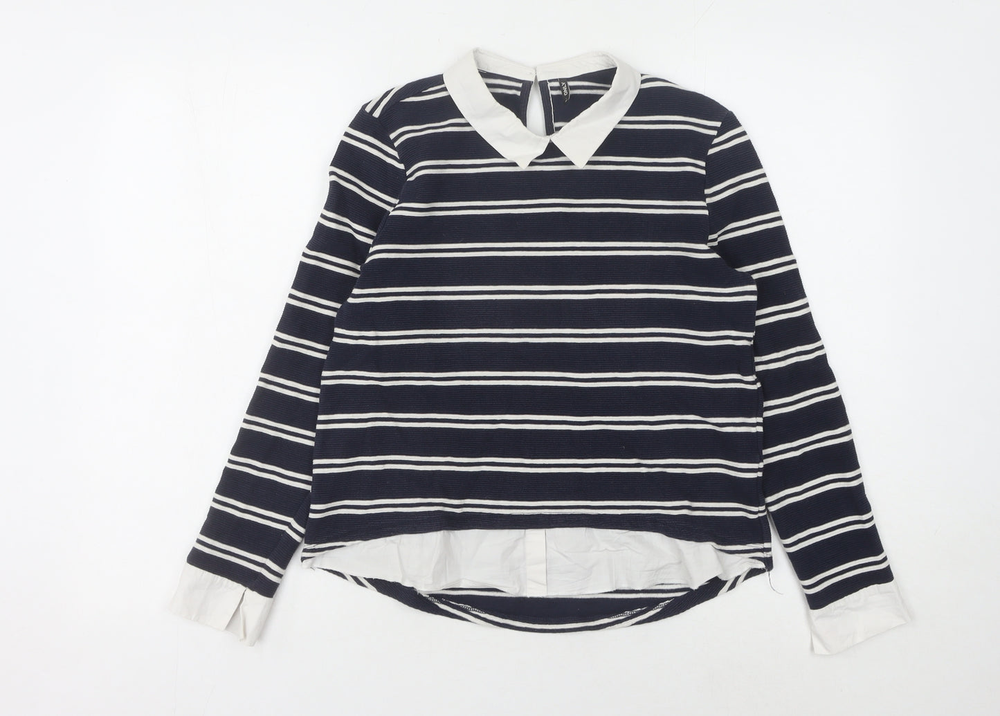 Only Womens Black Collared Striped Pullover Jumper