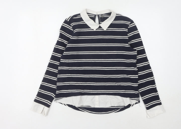 Only Womens Black Collared Striped Pullover Jumper