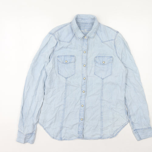 Gap Women's Blue Button-Up Shirt - Size 8