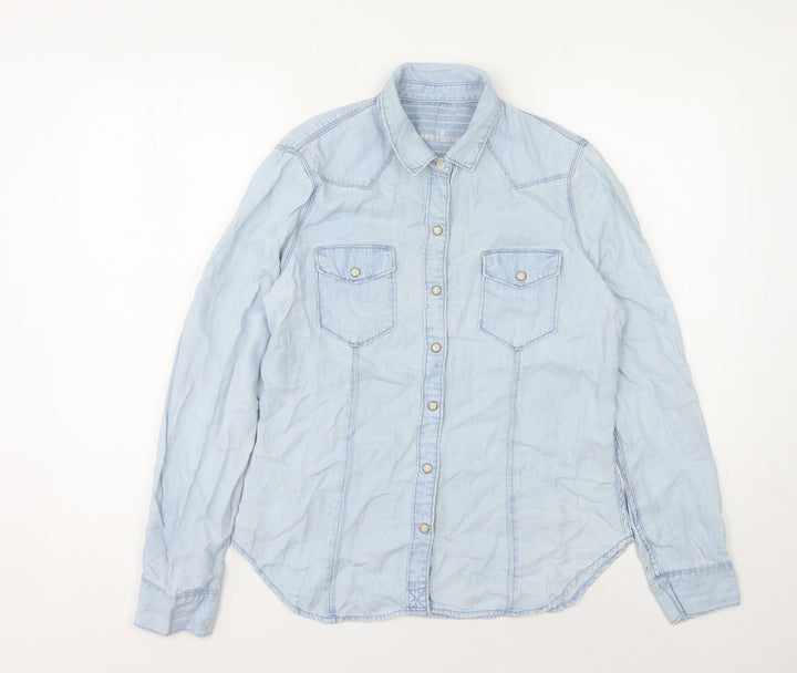 Gap Women's Blue Button-Up Shirt - Size 8
