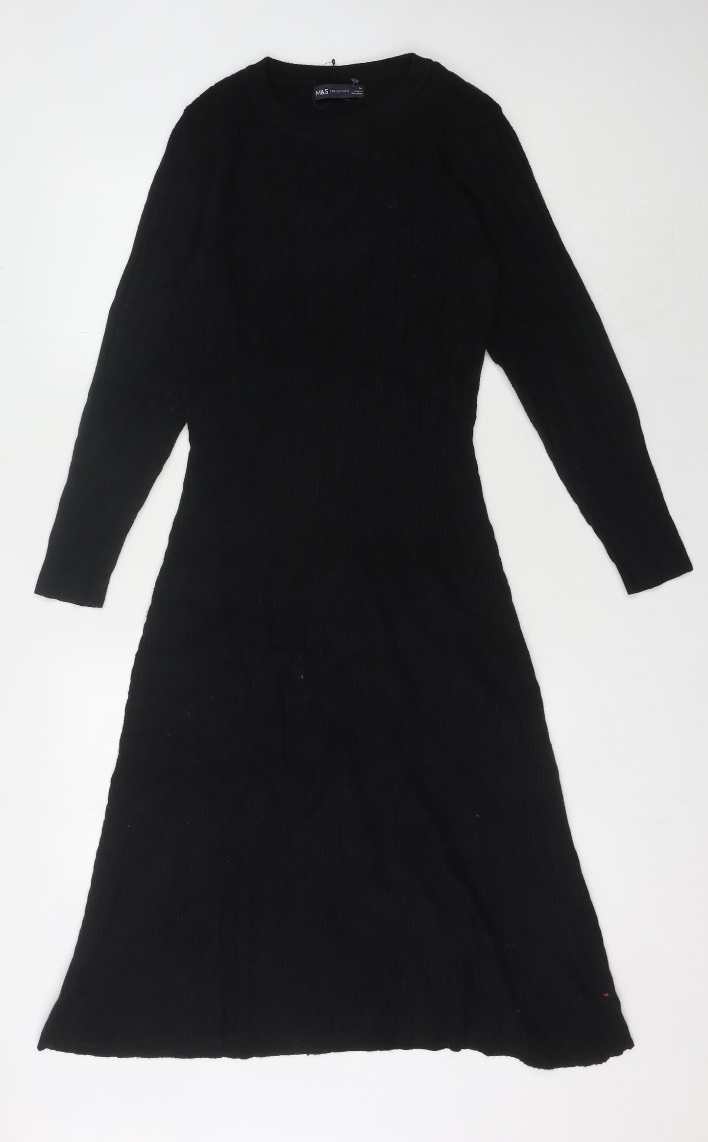 Marks and Spencer Women's Black Knit Dress, Size 14