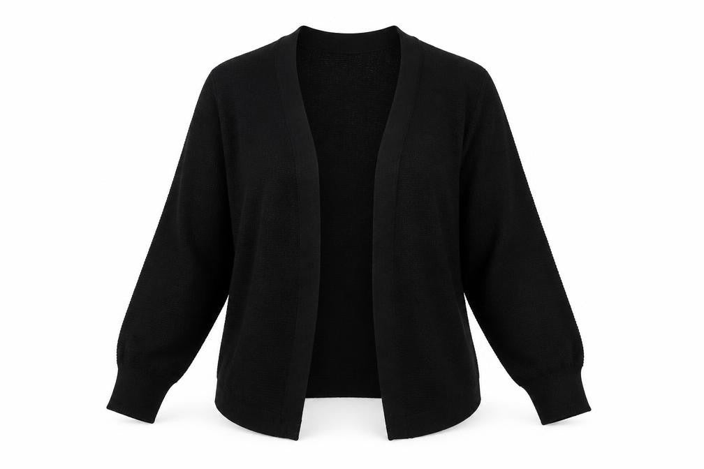 Front view of Isela Women's Black Open Front Cardigan M Polyester