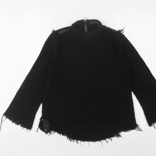 Zara Women's Black High Neck Chunky-Knit Jumper, S