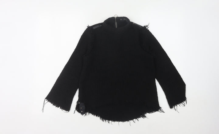 Zara Women's Black High Neck Chunky-Knit Jumper, S