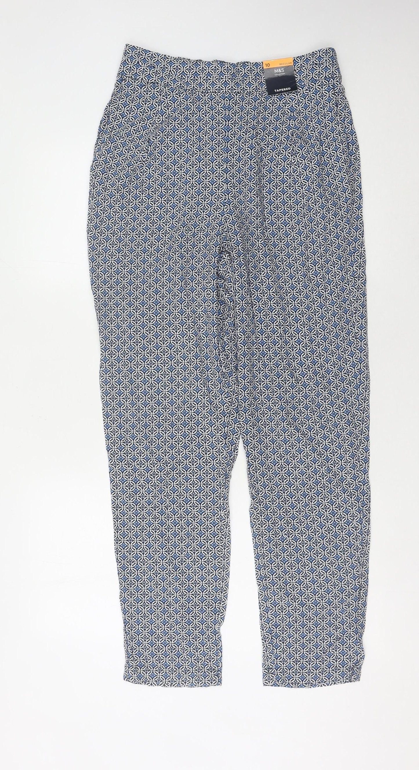 Marks and Spencer Blue Geometric Tapered Trousers, Size 10