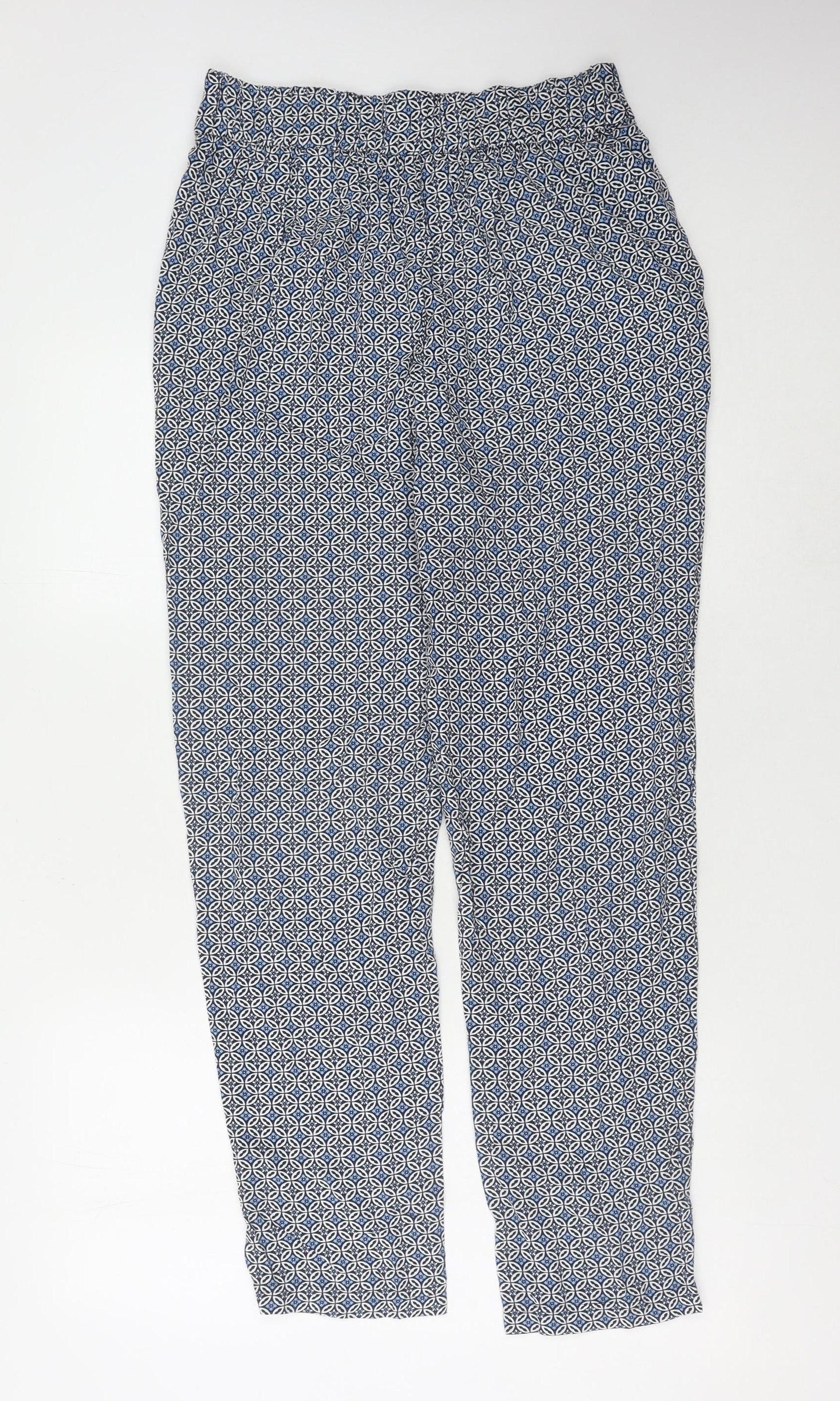 Marks and Spencer Blue Geometric Tapered Trousers, Size 10