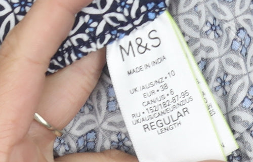Marks and Spencer Blue Geometric Tapered Trousers, Size 10