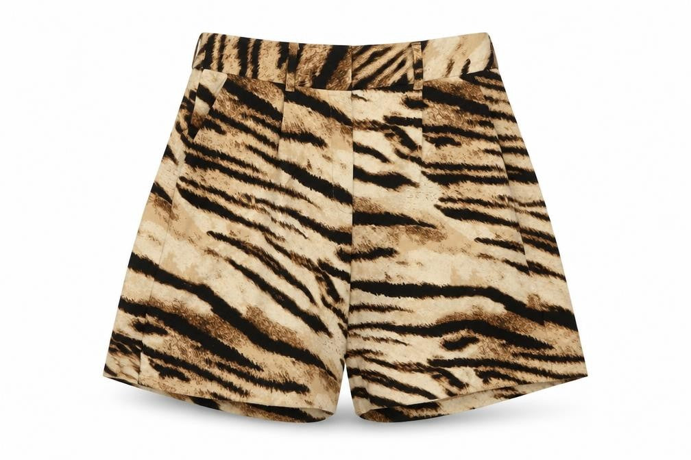 Front view of F&F Women's Beige Animal Print Shorts -, size 8
