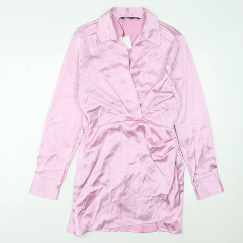 Zara Women's Pink Shirt Dress, Size 12, Spring Classic