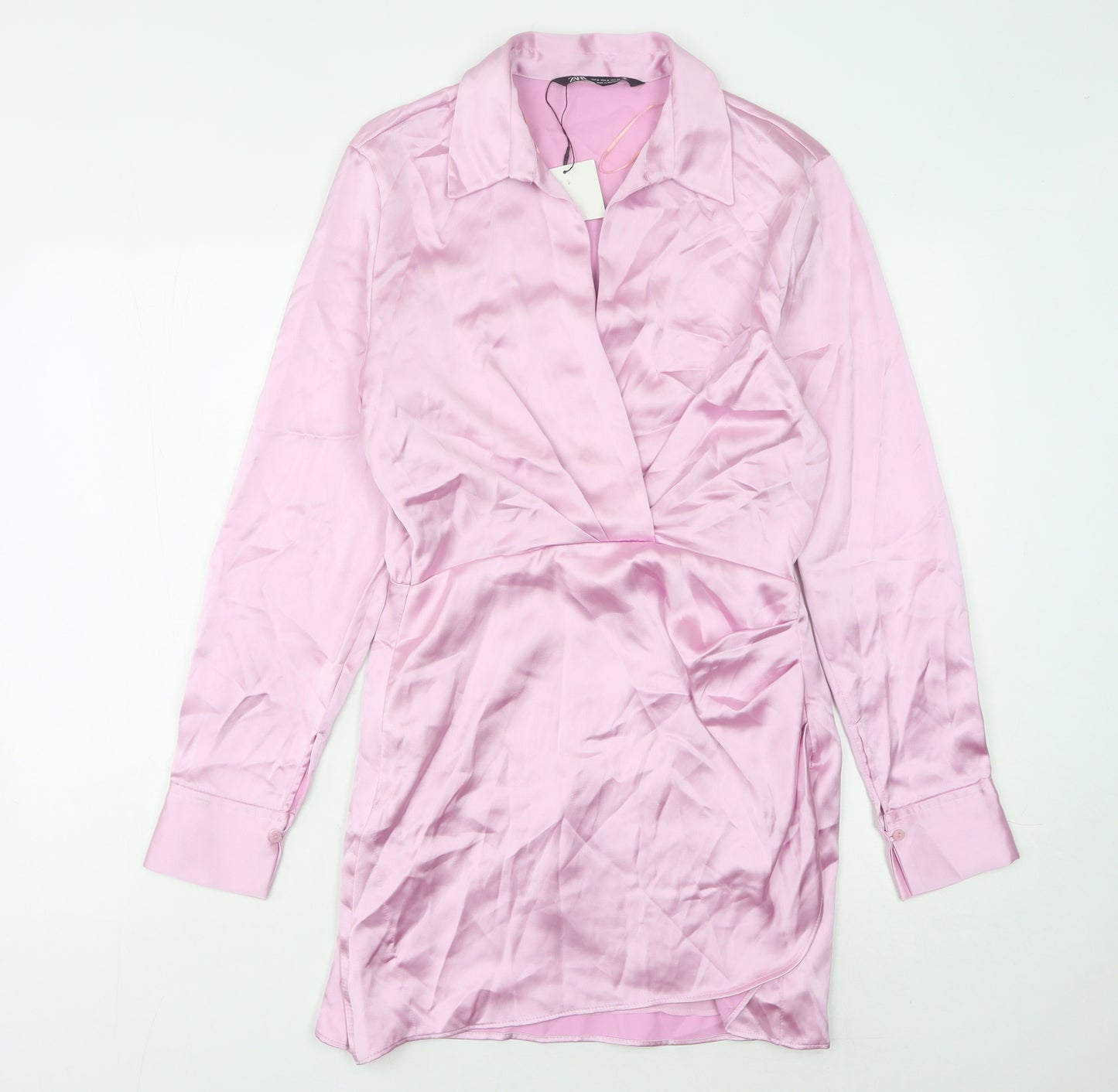 Zara Women's Pink Shirt Dress, Size 12, Spring Classic