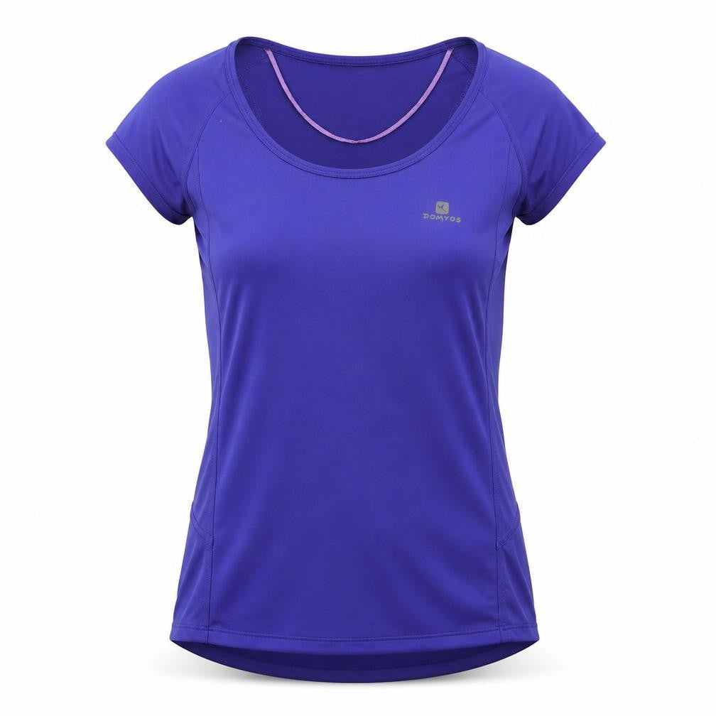 Front view of Domyos Women's Purple Gym T-Shirt, size 8