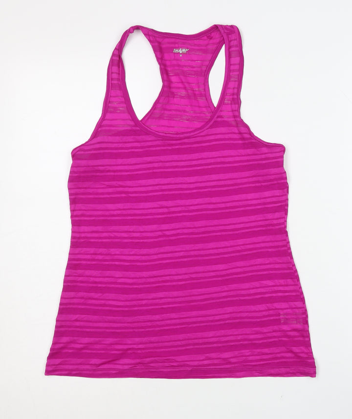 SHAMP Women's Pink M Striped Racerback Tank Top