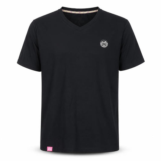 Front view of Bidi Badu Men's Black S V-Neck T-Shirt