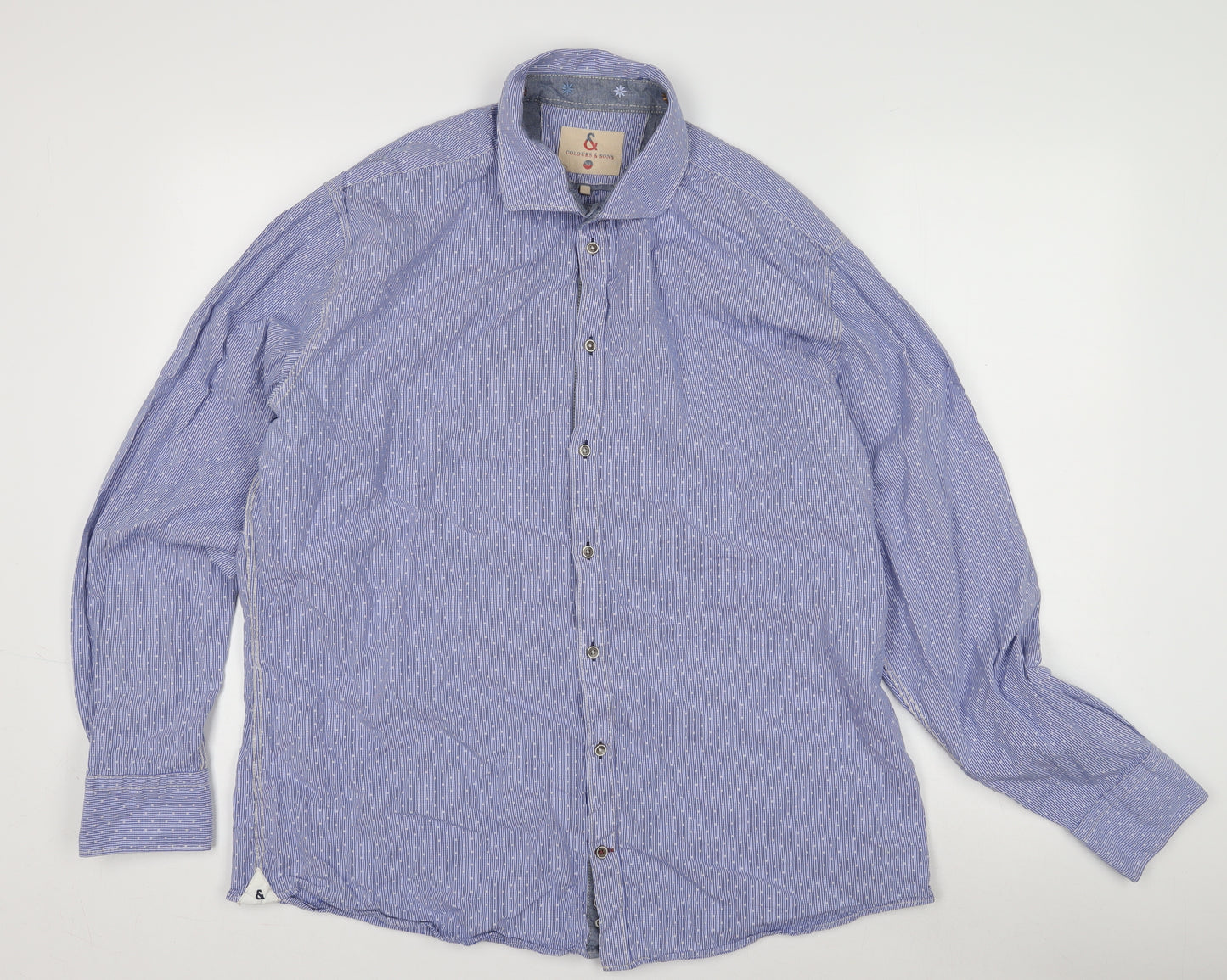 Colours & Sons Men's Blue Geometric Long Sleeve Shirt