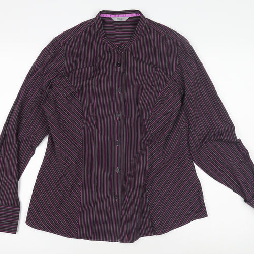 Marks and Spencer Women's Purple Striped Button-Up Shirt