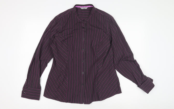 Marks and Spencer Women's Purple Striped Button-Up Shirt