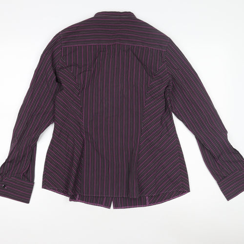 Marks and Spencer Women's Purple Striped Button-Up Shirt