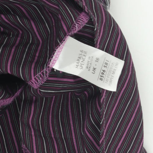 Marks and Spencer Women's Purple Striped Button-Up Shirt
