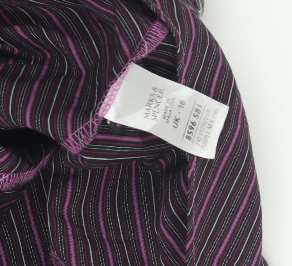 Marks and Spencer Women's Purple Striped Button-Up Shirt