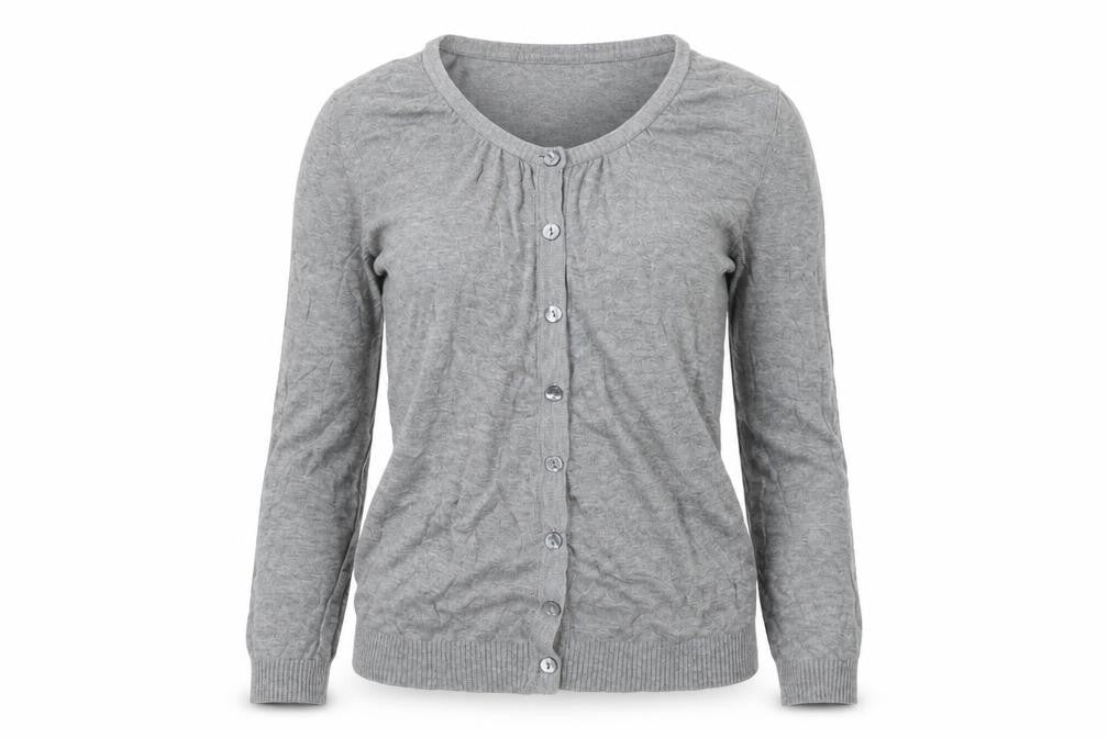 Front view of Divided Women’s Grey Cardigan, size UK 8, Scoop Neck