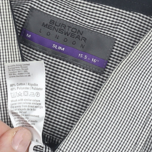 Burton Menswear Men's Grey Slim Fit Check Shirt M