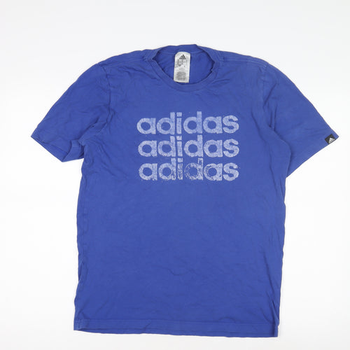 Adidas Men's Blue Graphic Print T-Shirt - M, Crew Neck
