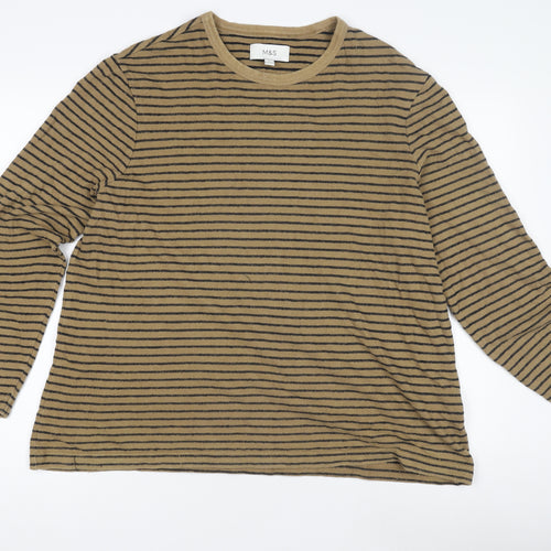 Marks and Spencer Men's Beige XL Striped Long Sleeve Top