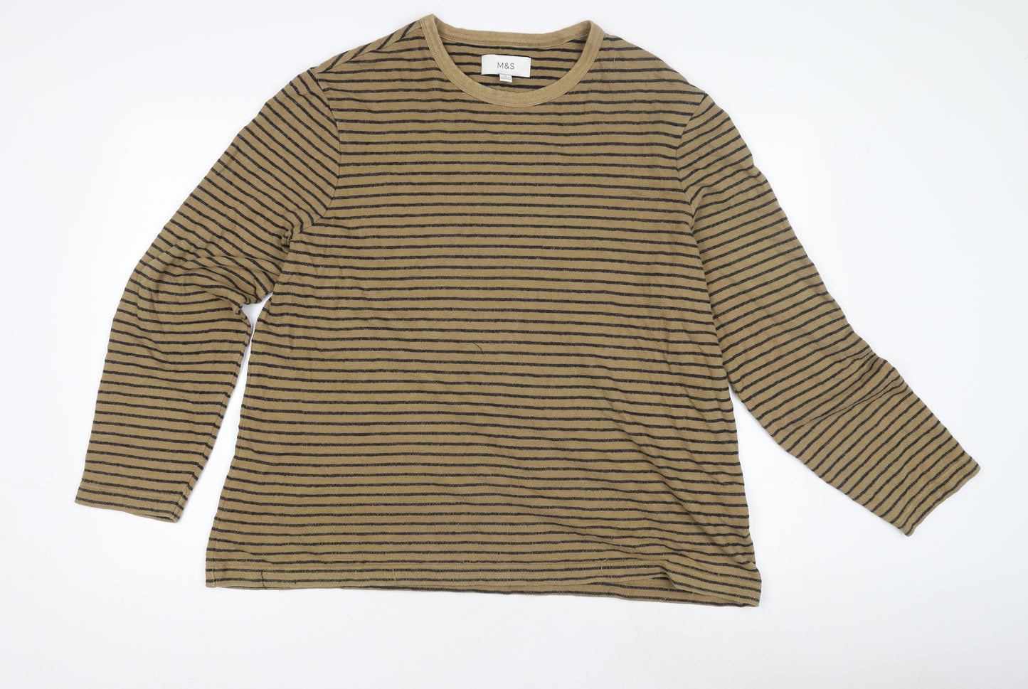 Marks and Spencer Men's Beige XL Striped Long Sleeve Top