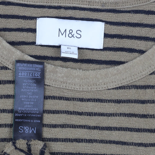 Marks and Spencer Men's Beige XL Striped Long Sleeve Top
