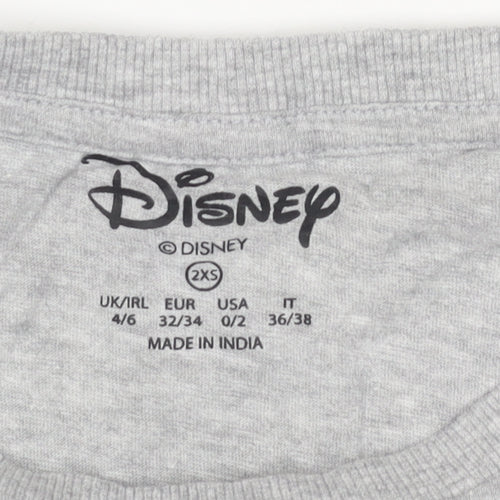 Disney Women's Grey Cartoon T-Shirt - 2XS Casual