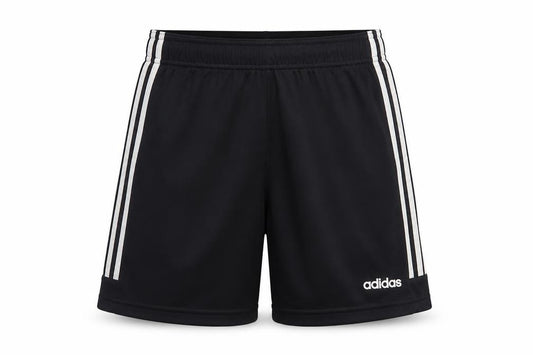 Front view of Adidas boys’ black xl athletic shorts with stripes