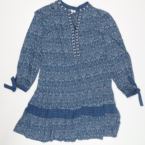 Monsoon Women's Blue Floral M Dress 3/4 Sleeves