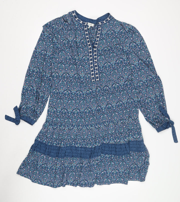 Monsoon Women's Blue Floral M Dress 3/4 Sleeves