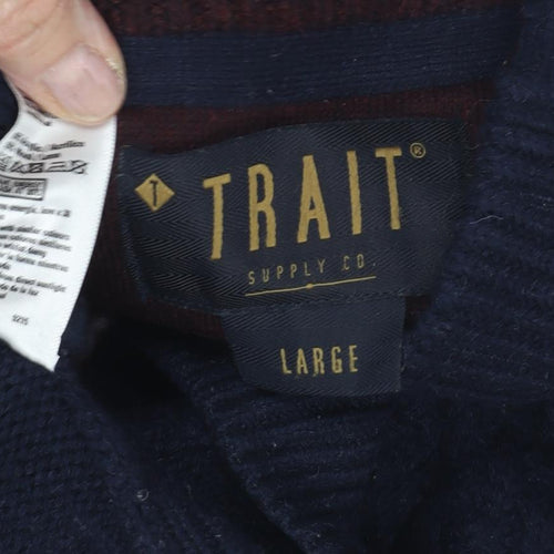 Trait Men's Blue Henley Jumper, Size Large