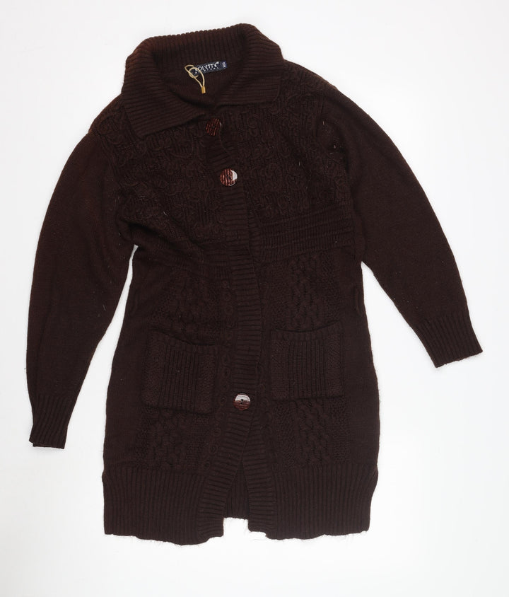 Kolette Women's M Brown Cable-Knit Cardigan
