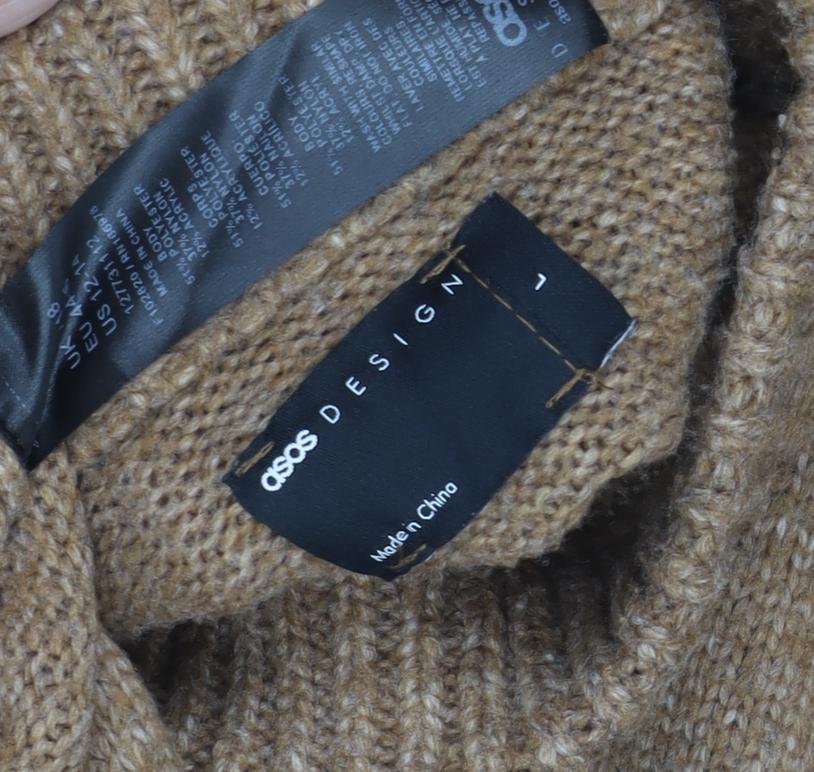ASOS DESIGN Women's L Brown Knit High Neck Dress