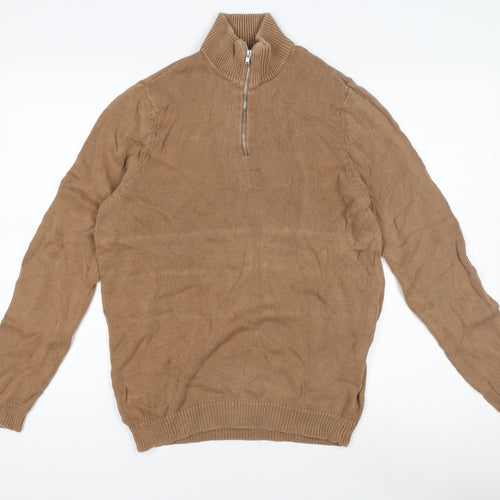 ASOS DESIGN Men's Brown High Neck 1/4 Zip Jumper Size S
