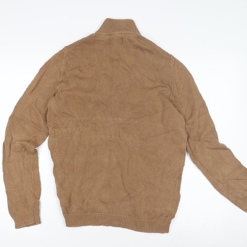 ASOS DESIGN Men's Brown High Neck 1/4 Zip Jumper Size S