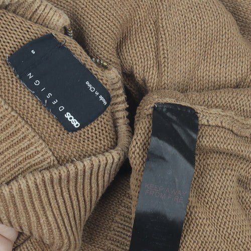 ASOS DESIGN Men's Brown High Neck 1/4 Zip Jumper Size S