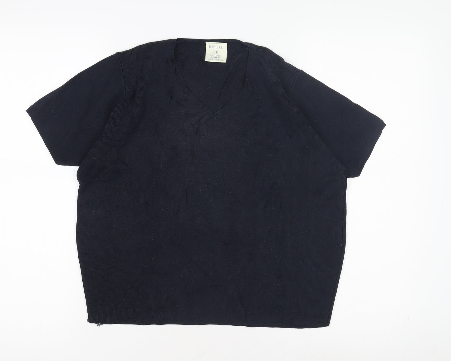 Jonelle Women's Blue V-Neck Wool Jumper - Size 14