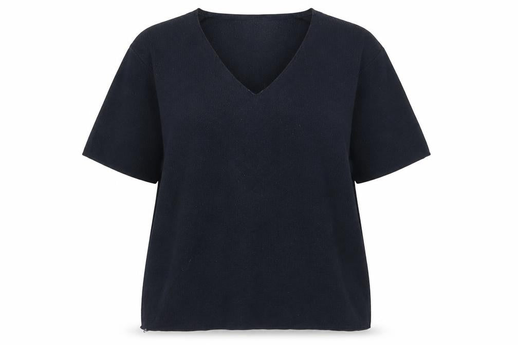 Front view of Jonelle Women's Blue V-Neck Wool Jumper -, size 14