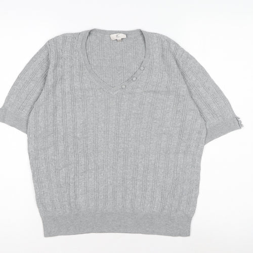 CC Women's Grey V-Neck Cable-Knit Pullover