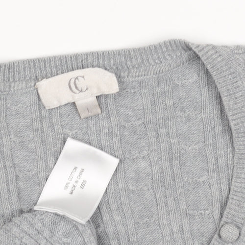 CC Women's Grey V-Neck Cable-Knit Pullover