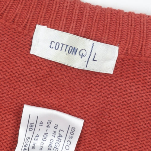 Cotton Men's Red Cotton Pullover Jumper, Large