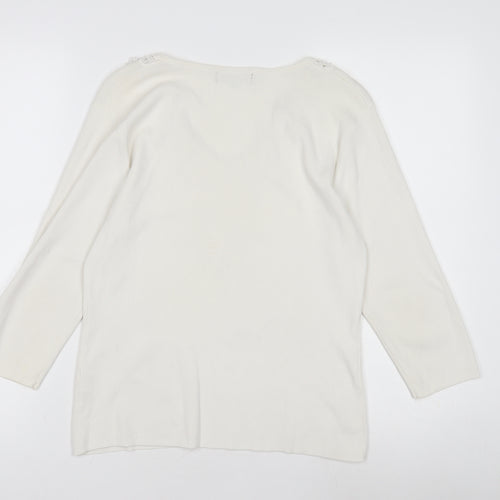 SKYdesigns Women's Ivory V-Neck Crochet Jumper
