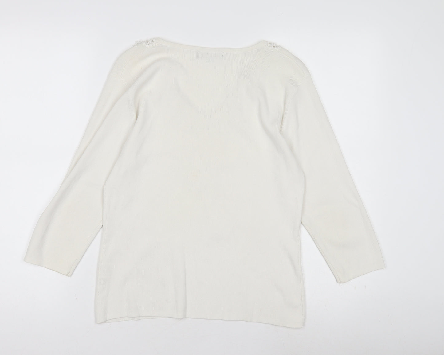 SKYdesigns Women's Ivory V-Neck Crochet Jumper