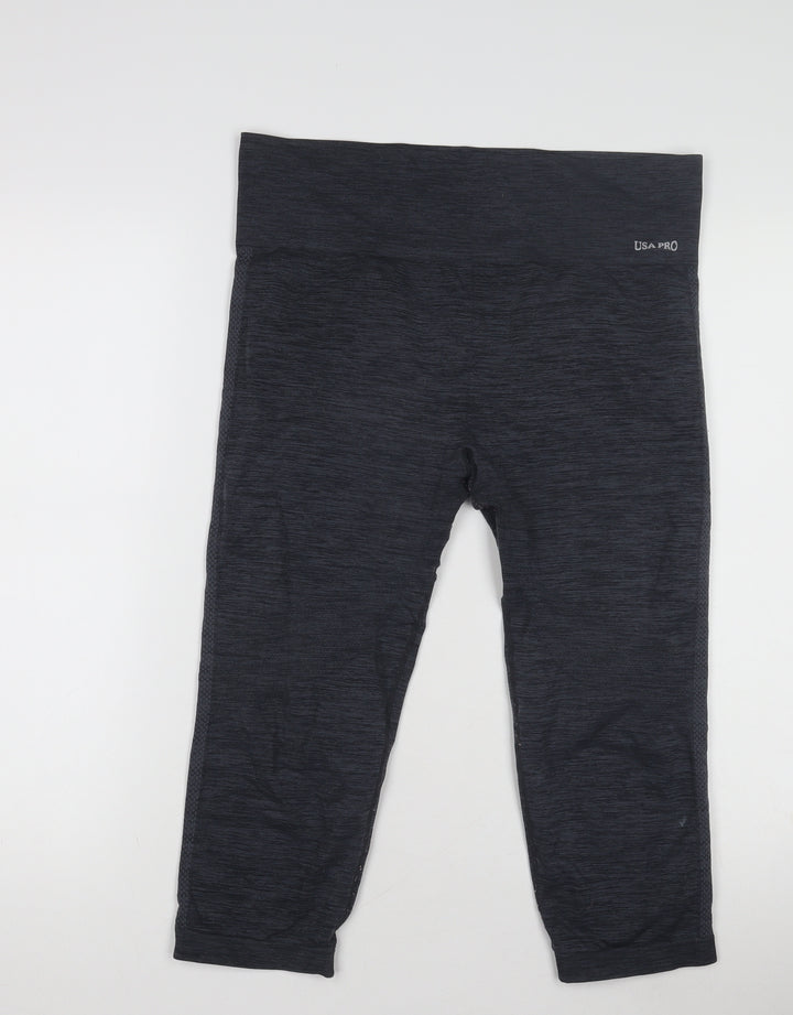USA Pro Women's Black Cropped Gym Leggings L