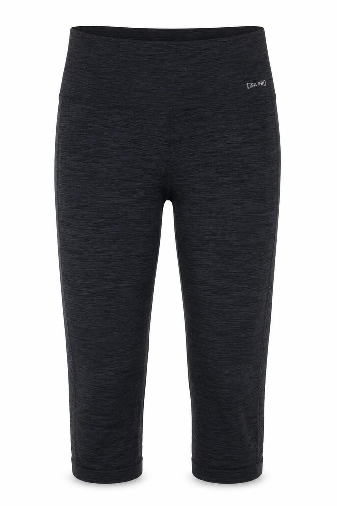 Front view of USA Pro Women's Black Cropped Gym Leggings L