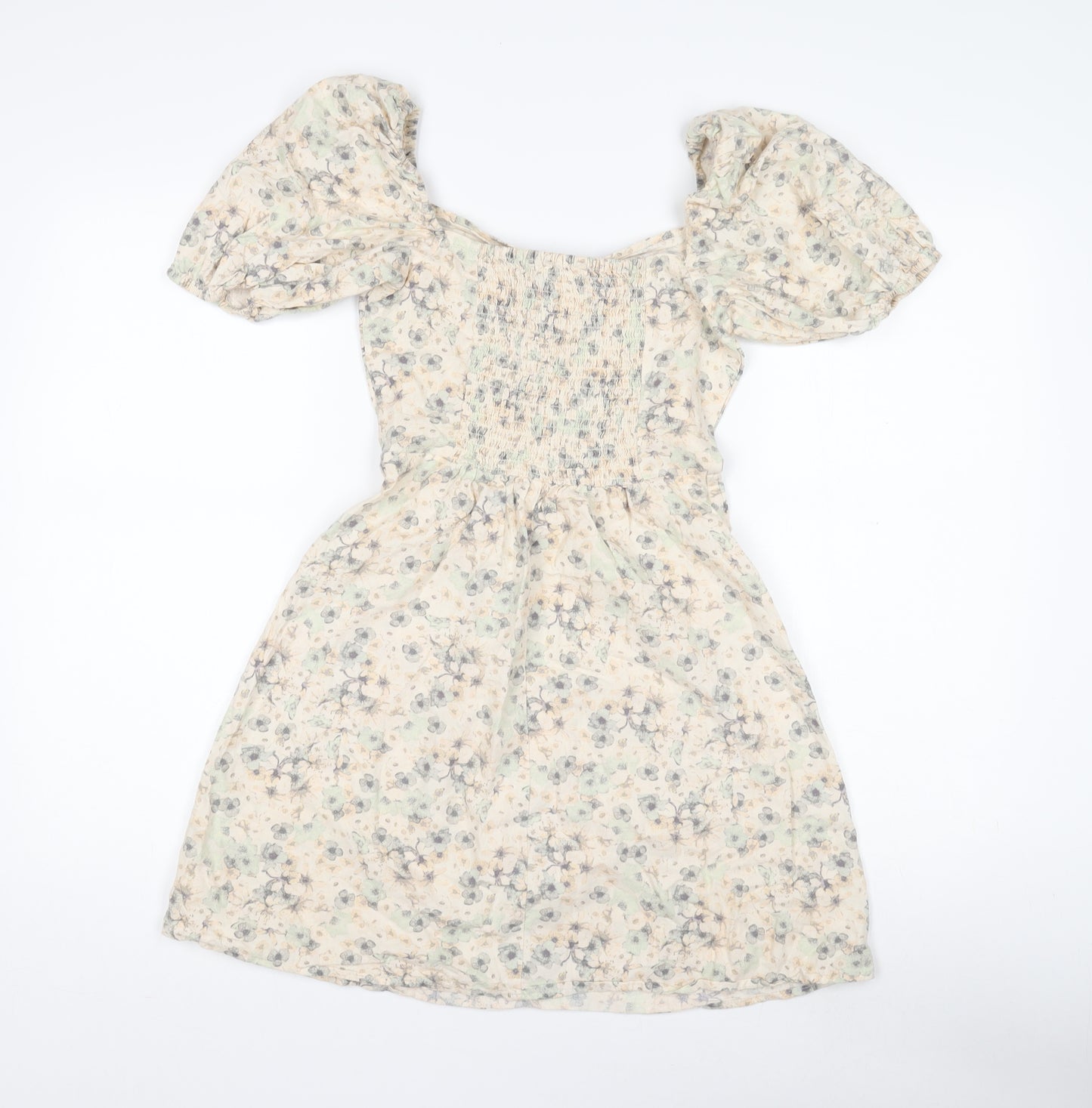 H&M Women's Multicoloured A-Line Dress XS Linen Blend