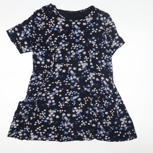 Roman Women’s Blue Floral Top Size 12 Short Sleeve